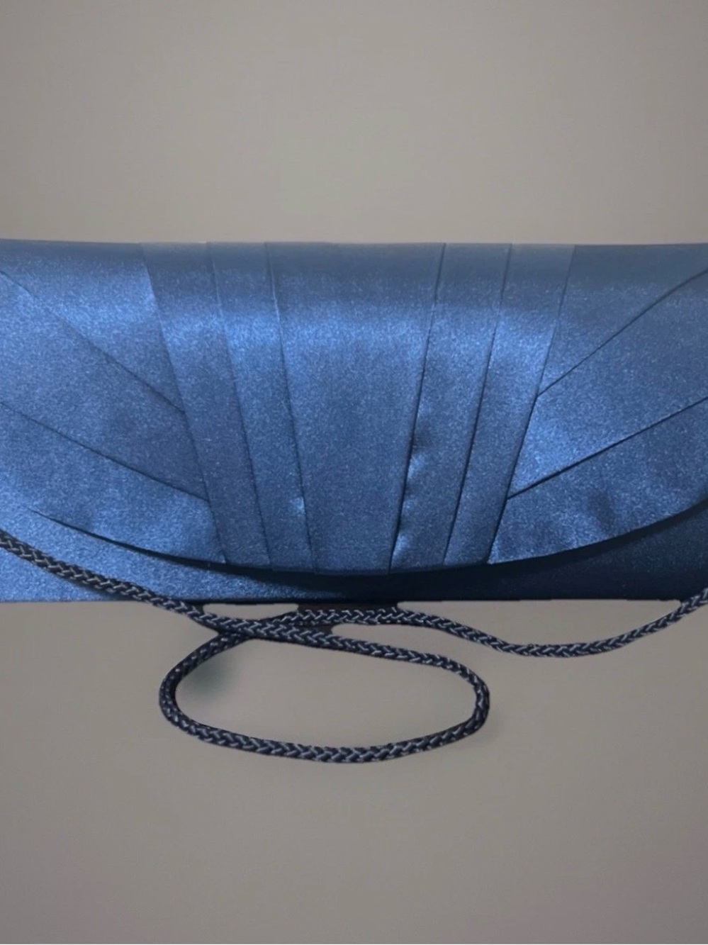 Gunne Sax Jessica McClintock Satin Pleated Flap Navy Blue Clutch~NEW~Purse~Angel